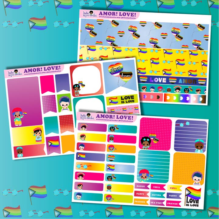 L'amore! Amor! Pacchetti di fogli adesivi per cancelleria Mijos per la vendita all'ingrosso da parte di Hola Mijas Bonitas