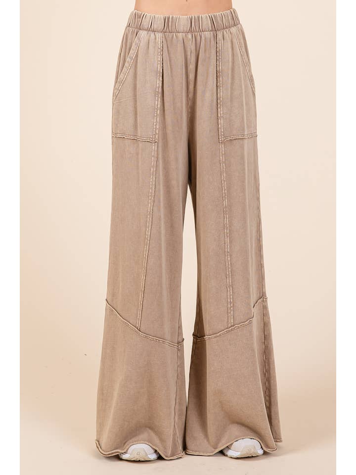 mittoshop - Wholesale Pants - Women's - MINERAL WASH WIDE FLARED LEG LOUNGE PANTS
