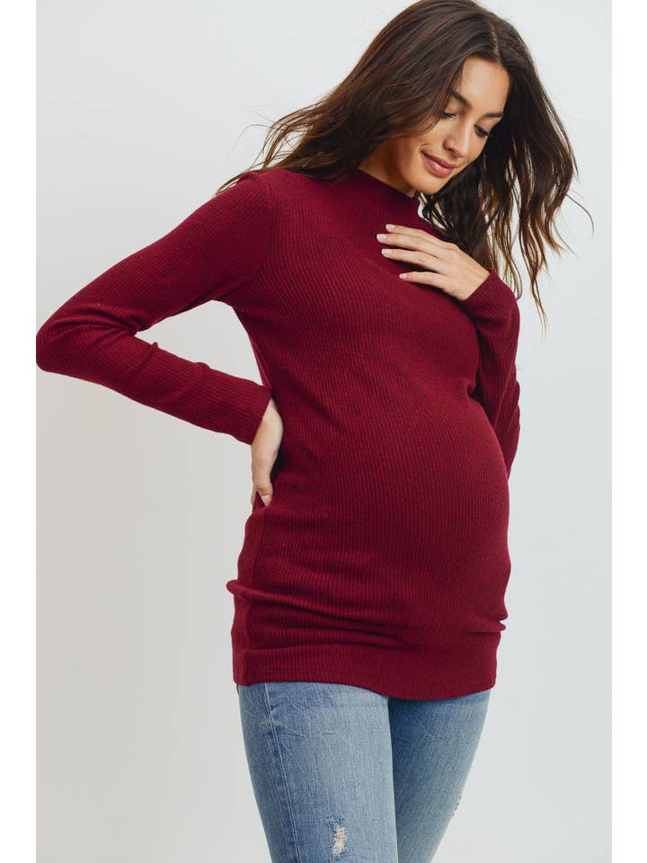 Hello Miz - Vente Haut - Top côtelé de maternité à col montant et manches longues9