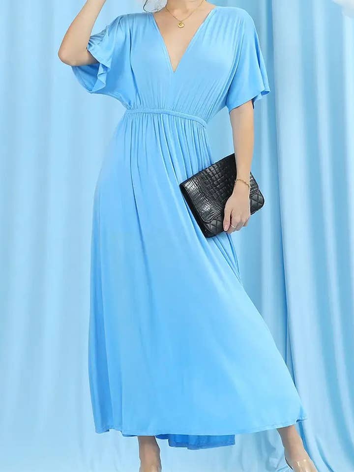 ACCITY - Wholesale Dress - Women's - V-Neck Short Sleeve Back Bow Empire Dress25