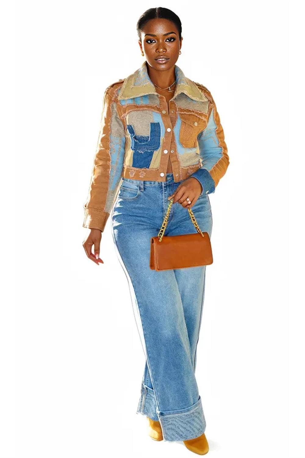 TAUPE Jeansjacka med färgblock för wholesale på Faire0