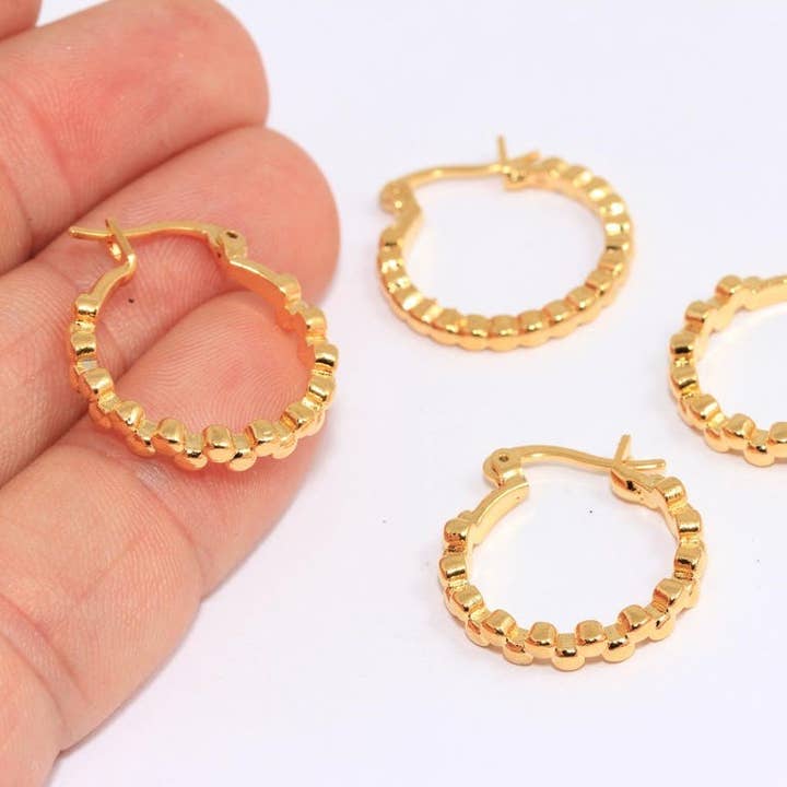 21mm 24k Glanzende Gouden Hoepeloorbellen, Ketting Kubus Hoepels, XP268 voor wholesale door QueenJewelryM