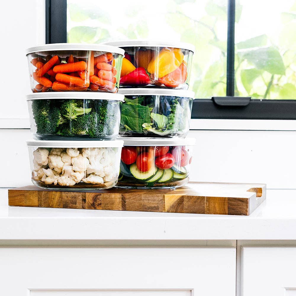 Dura Living LLC - Wholesale Food Storage Container - 12 Piece (4 Cup / 32oz) Round Glass Food Storage Container Set (6 Containers + 6 Lids) with Bonus Lids3