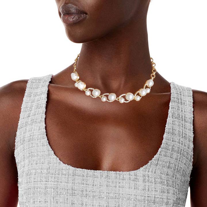 Cream Pearl Bling Gold Choker för wholesale av PinktownUSA
