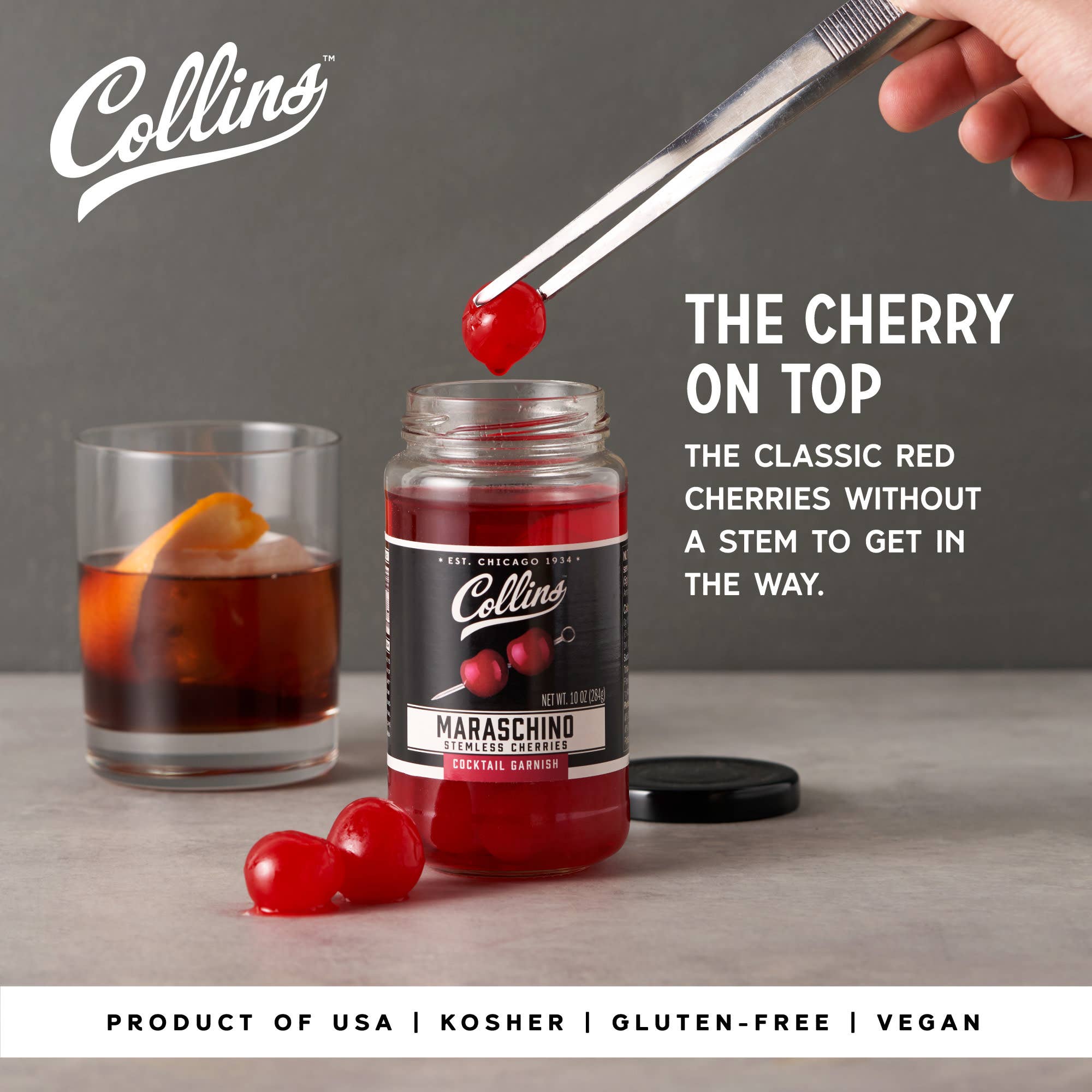 Collins - Wholesale Cocktail Mix/Syrup - Stemless Maraschino Cherries Cocktail Garnish 10 oz1