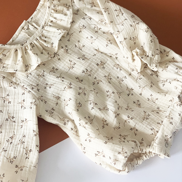 Petit Martin - Wholesale Bodysuit (Non-Footed) - Baby - BEIGE FLOWER ROMPER1