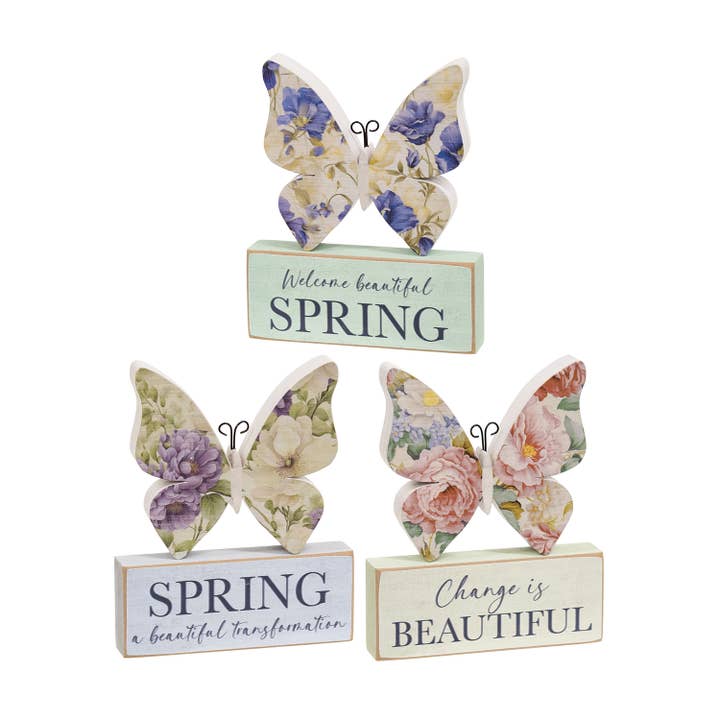 2/Set - Vintage Floral Butterfly & Block Sitters - 3 Asstd. for wholesale by The Hearthside Collection