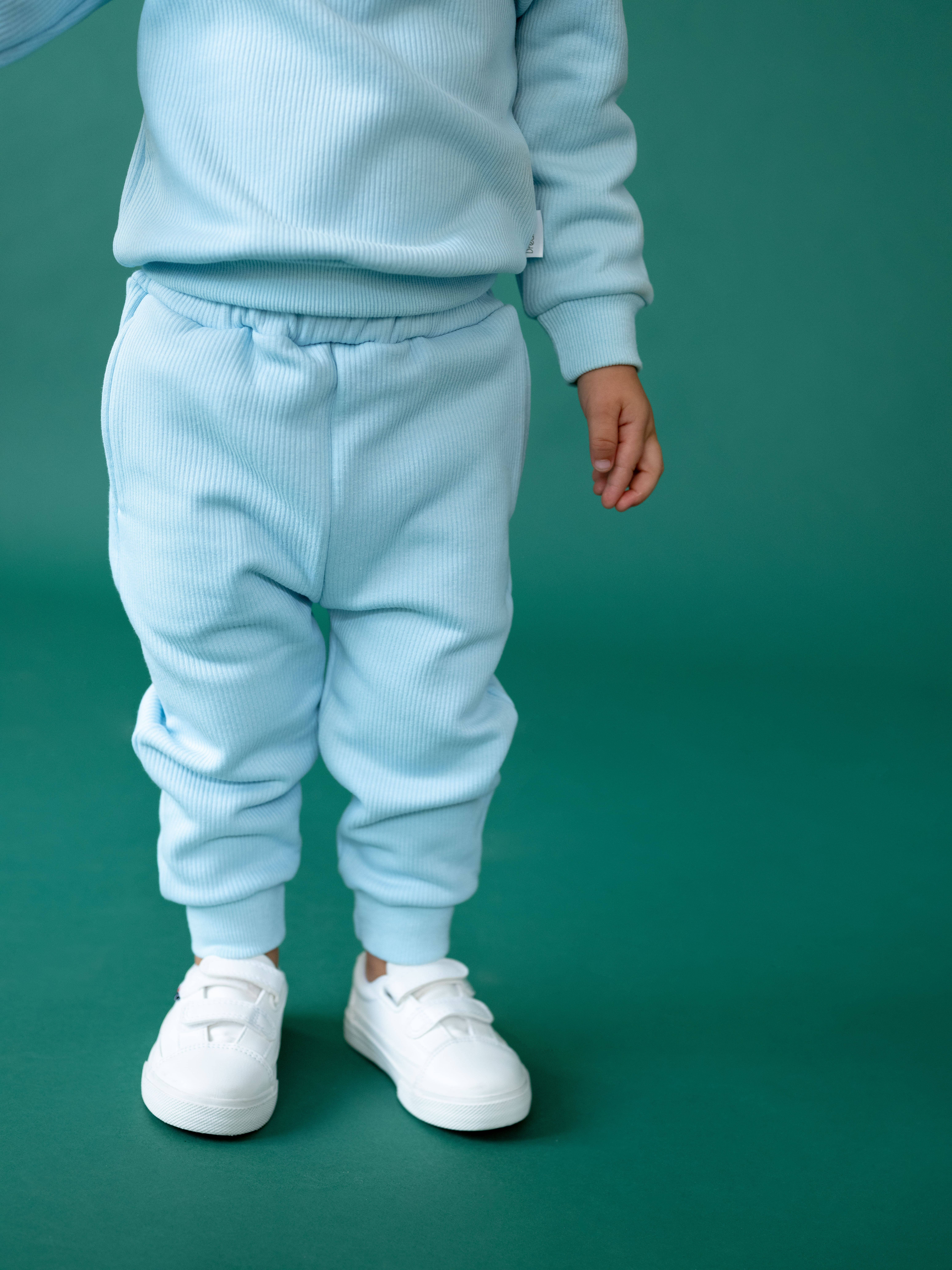 Frost Blue Kids Fleeced Tracksuit Ribbed Cotton for wholesale on Faire1