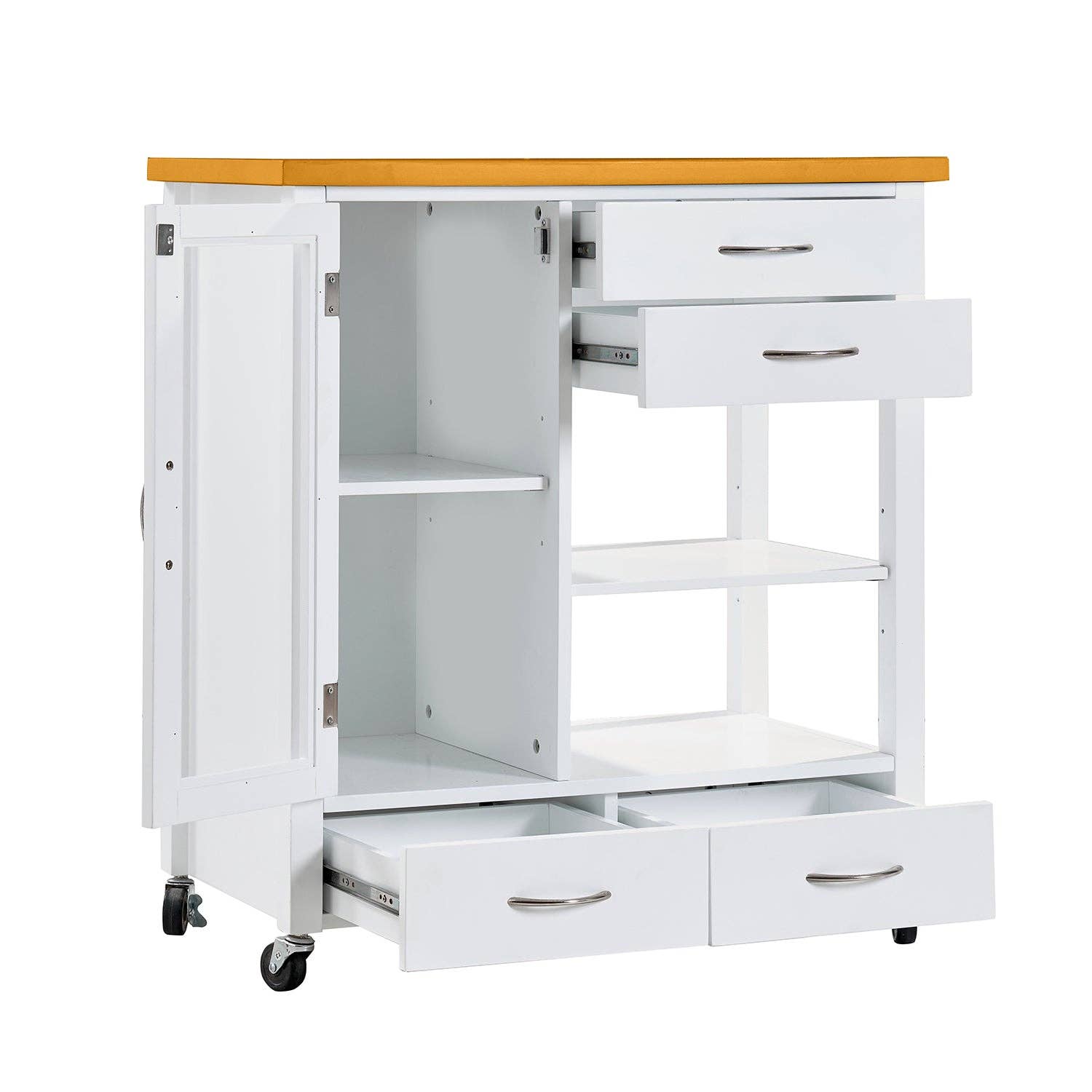 39F Inc. - Wholesale Kitchen Storage/Organizer - White Kitchen Island Cart with Walnut Top and Storage Drawer2