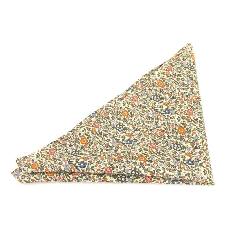 Katie & Millie Tan Cotton Pocket Square Made with Liberty Fabric for wholesale by Cecil Jones