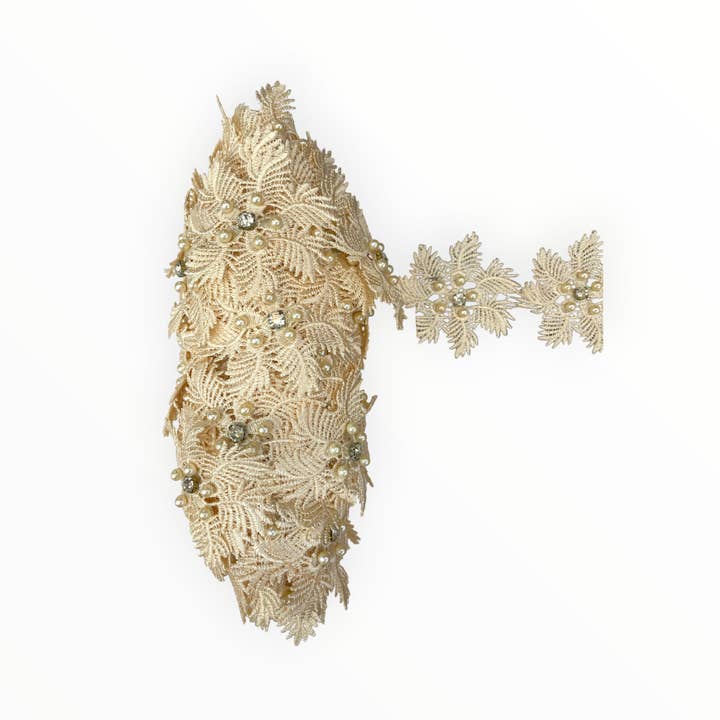 Floral Lace Trimmings - Beige for wholesale by City Fabrics