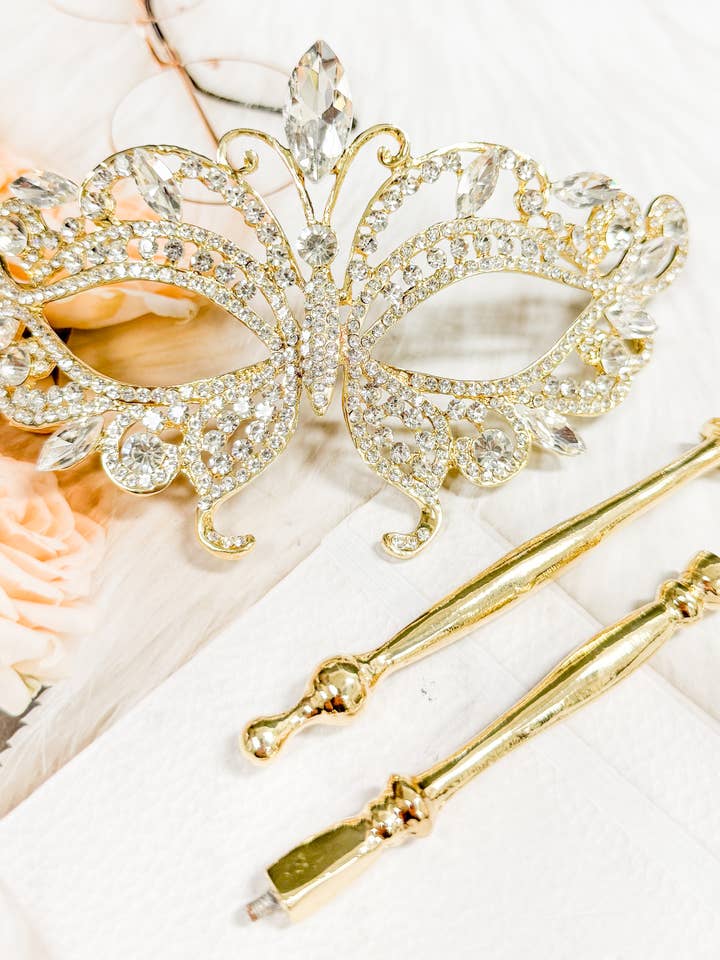 Maschera di cristallo con bastone, maschera da ballo, maschera da ballo in maschera del Met Gala per la vendita all'ingrosso da parte di Happy Dream Gifts