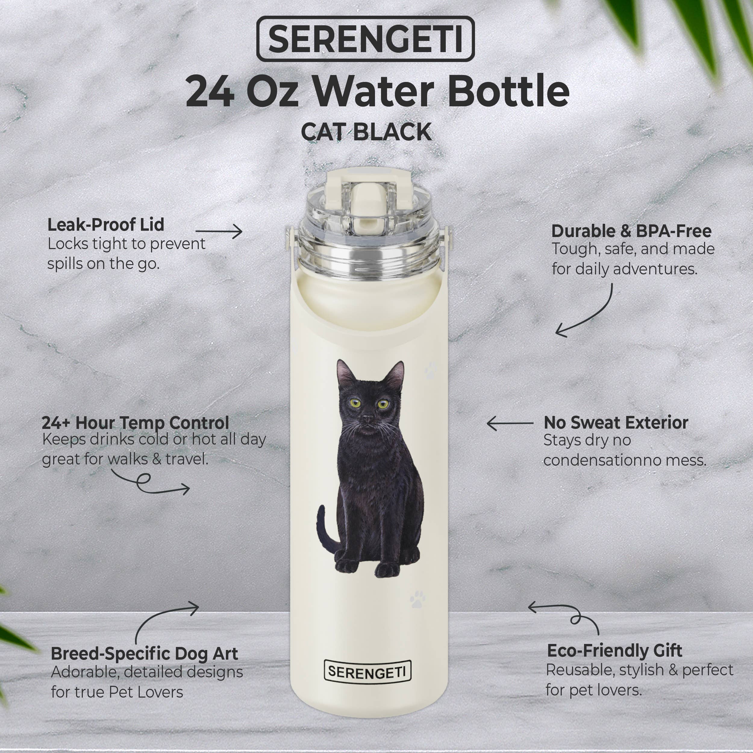 E&S Pets - Venta al por mayor Botellas de agua - Black Cat, botella de agua de acero inoxidable, 24 onzas, a prueba de fugas6