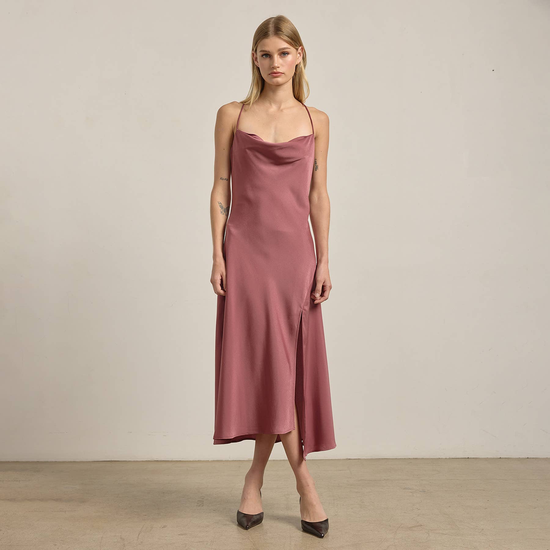 RAISONNEL - Wholesale Dress - Women's - Satin Drape Slip Dress - RD12029