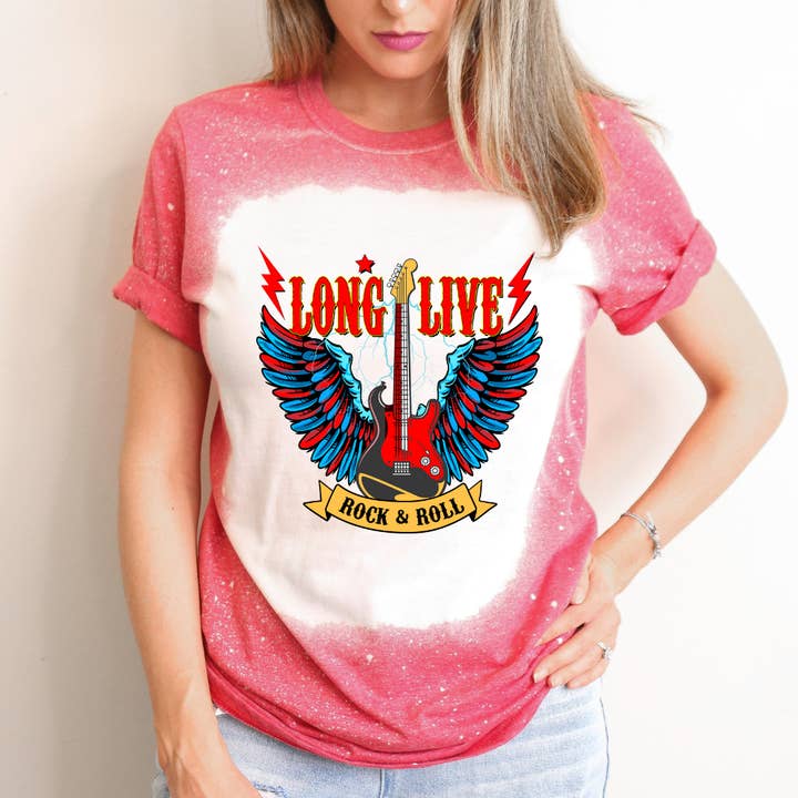 Long Live Rock And Roll Bleached Shirt for wholesale by Londas Trendy Tees