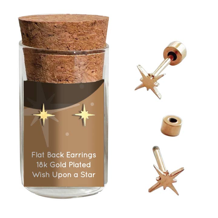 Plant Dosage - Venta al por mayor Pendientes de botón/aretes de poste - Pendientes pequeños con diseño de «Wish Upon a Star», parte trasera plana