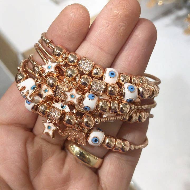 Evileyefavor - Wholesale Charm/Dangle Bracelet - Pandora Evil Eye & Elephant Lucky Charm Bracelet