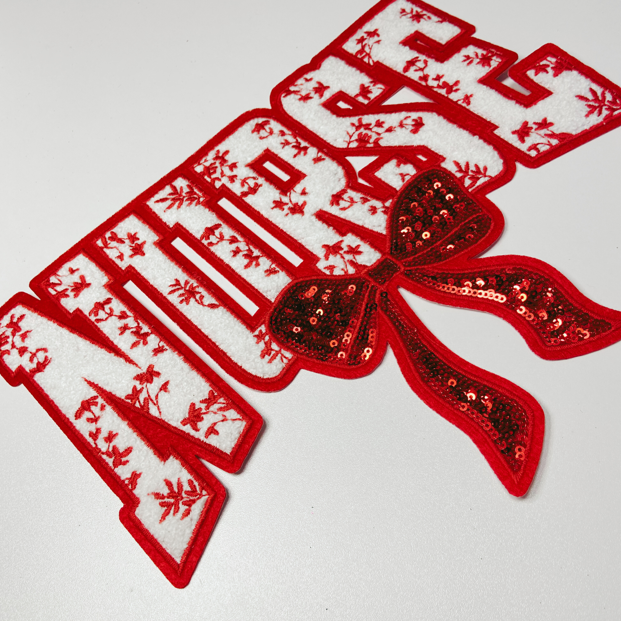 TEELUX – Emblema por atacado – Enfermeira de 11" com laço de lantejoulas e floral bordado VERMELHO - Patch de Lantejoulas e Chenille1