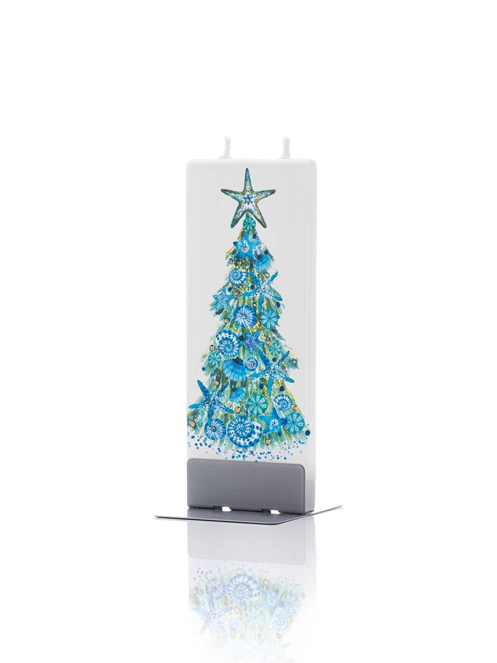 Vela plana artesanal con diseño de árbol de Navidad de coral y conchas marinas para venta al por mayor de Flatyz EU