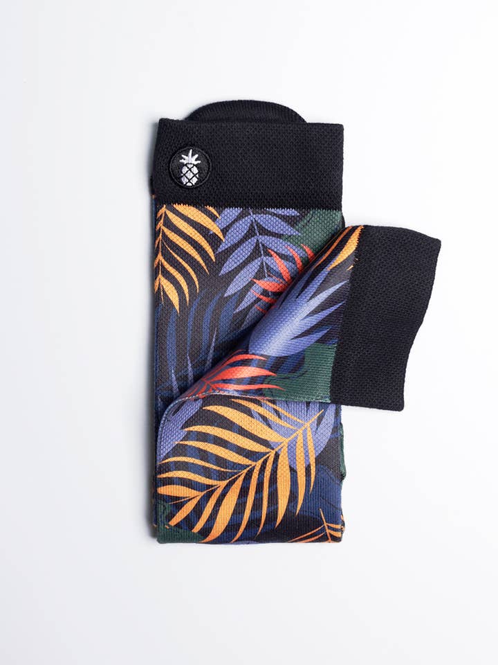 Just Fun Socks - Wholesale Socks - Unisex - Midnight Tropical Palm Printed Crew Socks - M/L