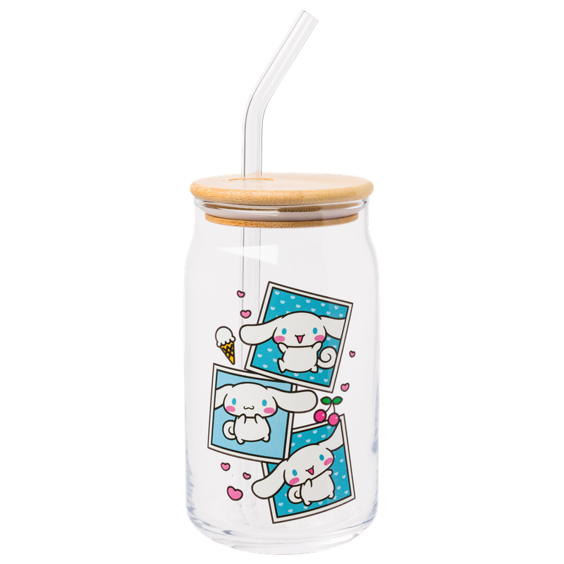 Silver Buffalo - Wholesale Drinking Glass/Cup - Cinnamoroll 16oz Glass Tumbler w Bamboo Lid *Ticketed*1