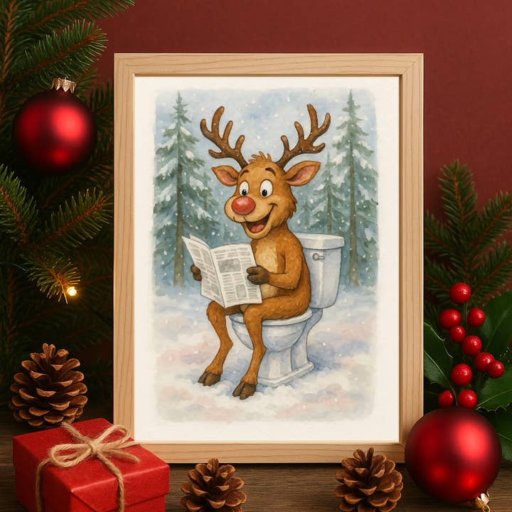 Divertente Renna di Natale Arte da Parete per il Bagno – Stampa Umoristica Cartone Animato per le Feste per la vendita all'ingrosso da parte di WinsterCreations™