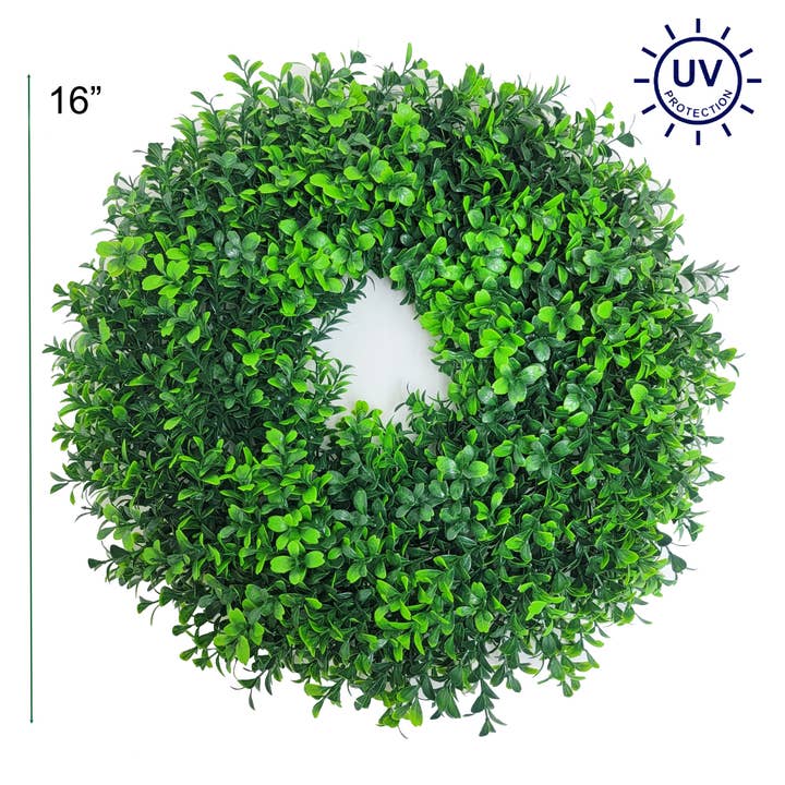 ES Essentials - Wholesale Wreath - Artificial Boxwood Wreath or Candle Ring 16" UV Protection