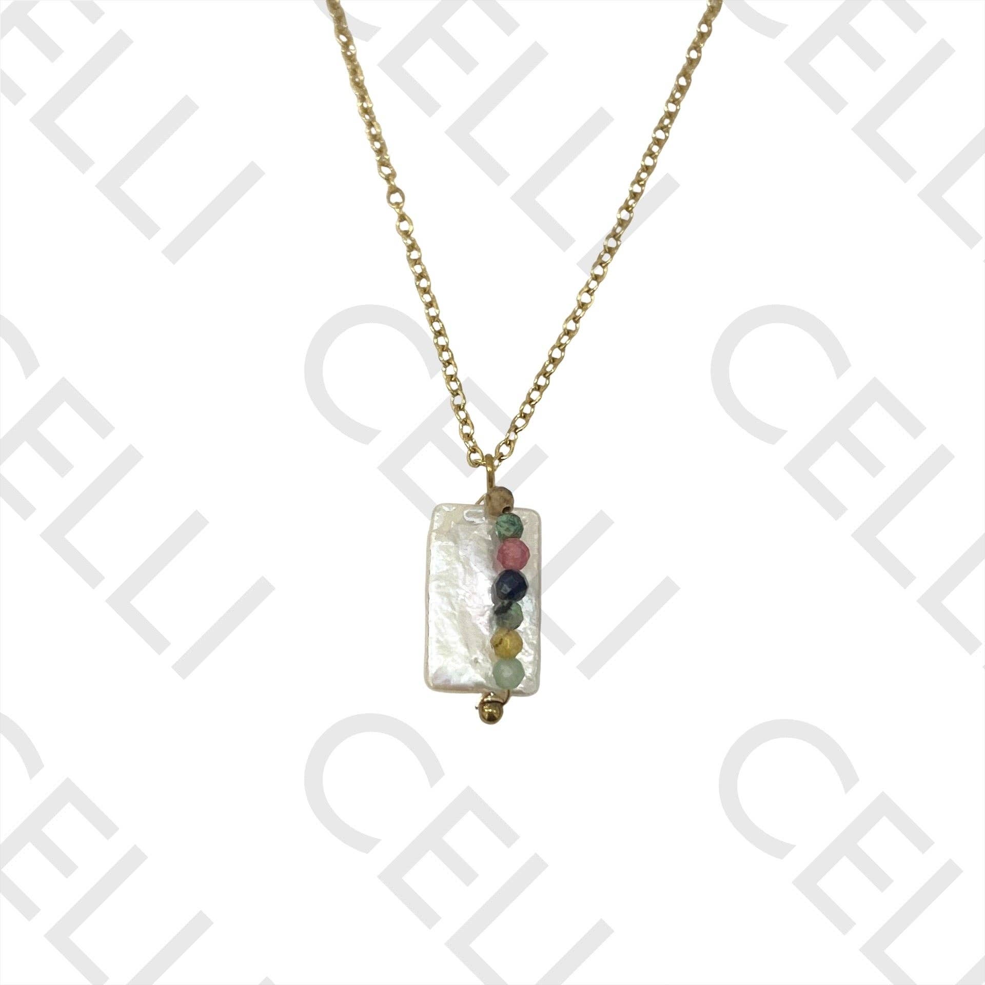 Celli Biju – wholesale Stora halsband – Stålstjärt - fyrkantig pärla med naturstenar2