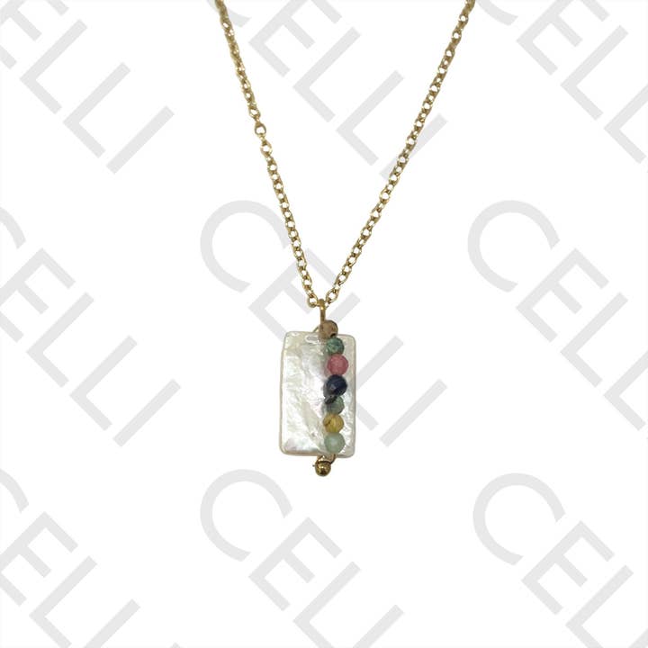 Celli Biju – wholesale Stora halsband – Stålstjärt - fyrkantig pärla med naturstenar2