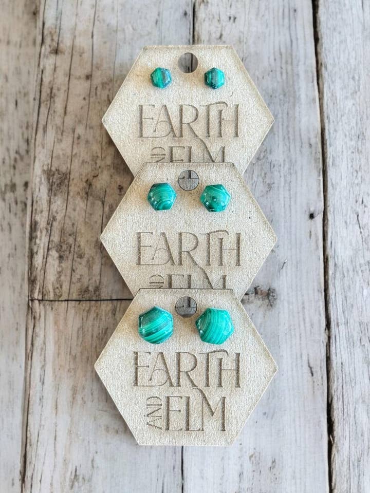 Malachite Hexagon Studs for wholesale by Earth & Elm