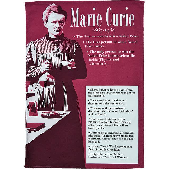 Marie Curie tea towel for wholesale by Radical Tea Towel