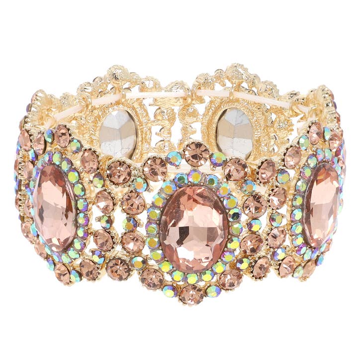 SP Sophia Collection - Wholesale Bangle Bracelet - Baroque Crystal Gemstone Cluster Stretch Bracelet5