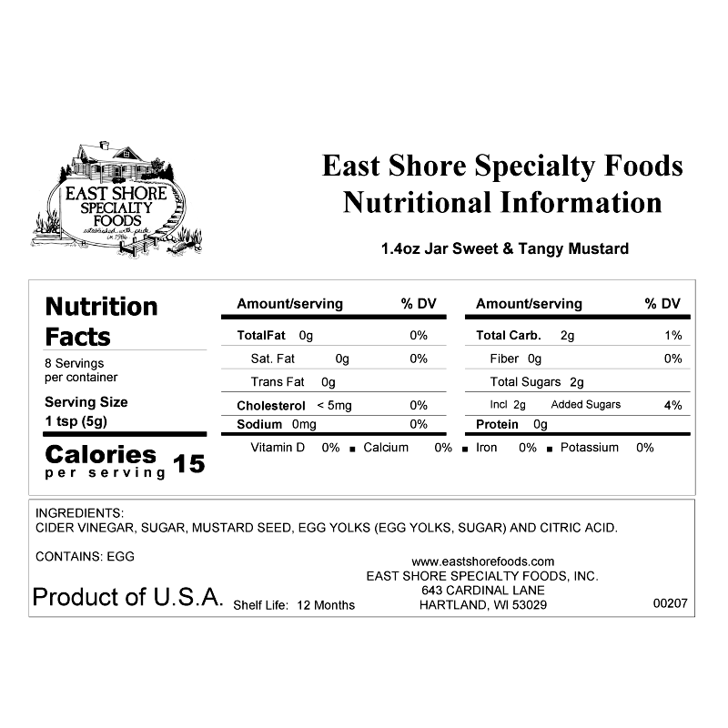 East Shore Specialty Foods, Inc. – wholesale Senap – East Shore senap - söt och syrlig senap - 1.4oz1