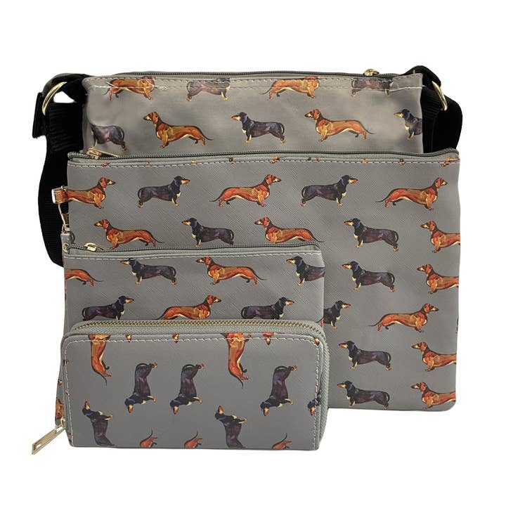 Fashion Scarf World - Vendita all'ingrosso Borsa a tracolla - Donna - Collezione di borse per cani Dachshund Sausage - Grey