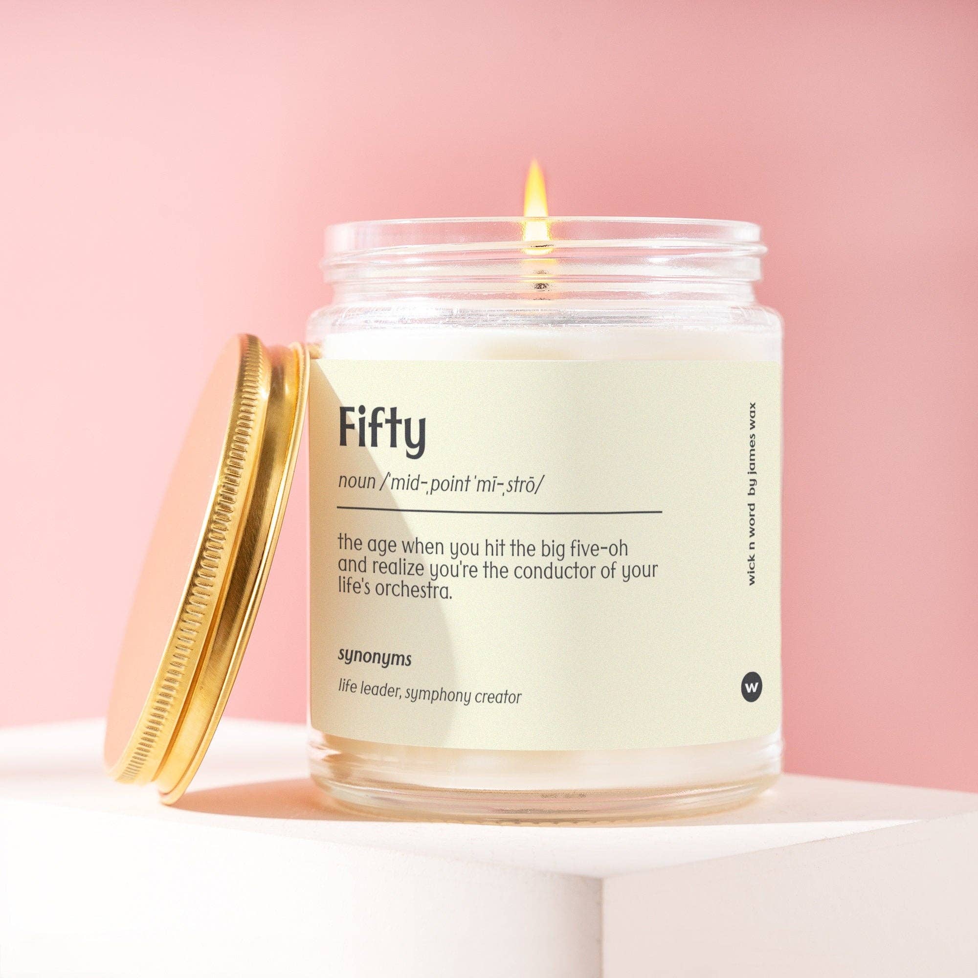 Wick n Word - Wholesale Jar/Filled Candle - Personalized 50th Birthday Gift The Midpoint Maestro Age Definition Candle Gift for 50th Birthday A050