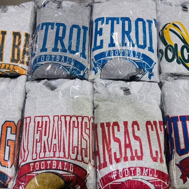 Par.tees by Party On! - Wholesale Graphic Sweatshirt - Women's - Vintage Hometown Football Graphic Sweatshirts