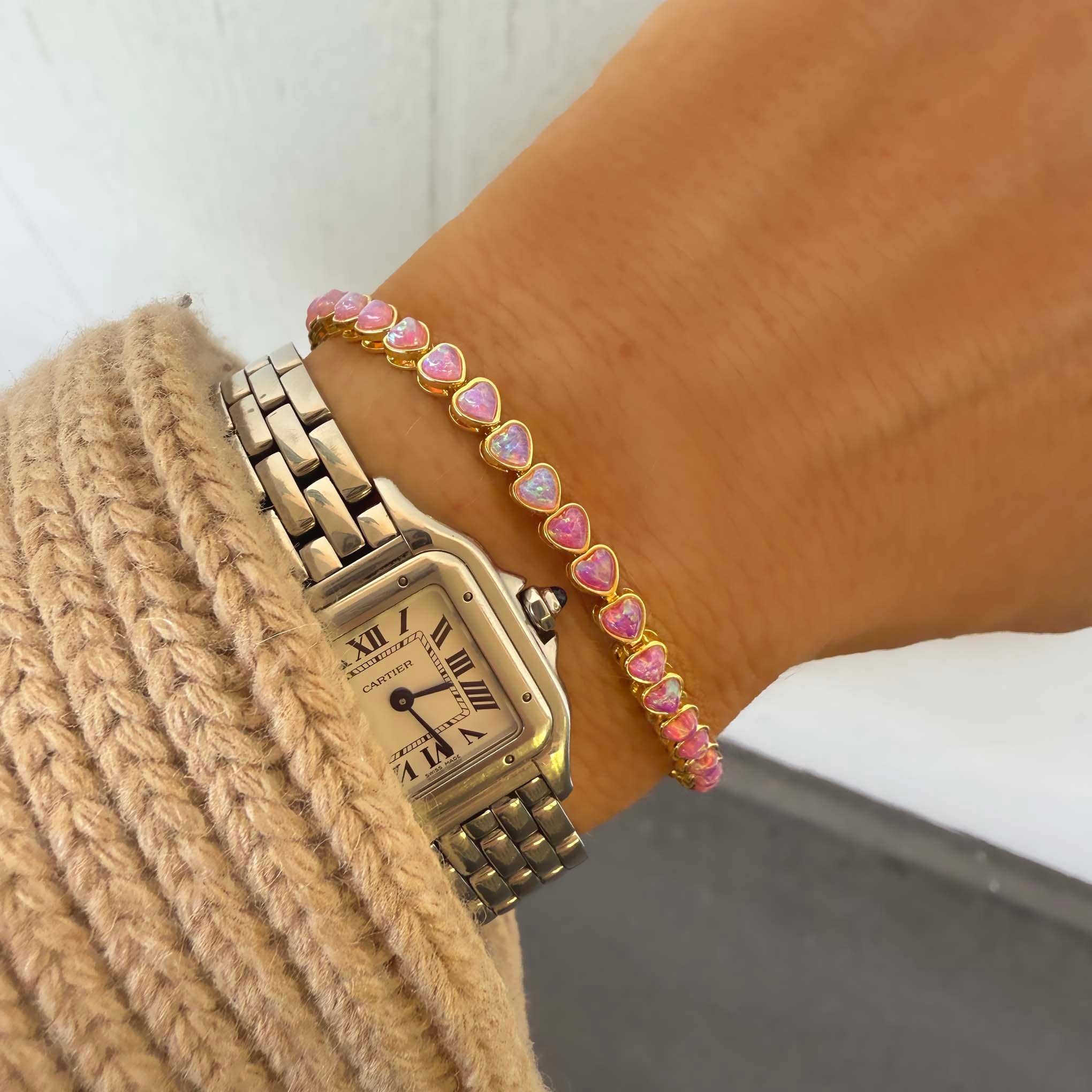 La Kaiser - Wholesale Tennis Bracelet - Pink Opal Ombre Heart and Heart Tennis Bracelet1
