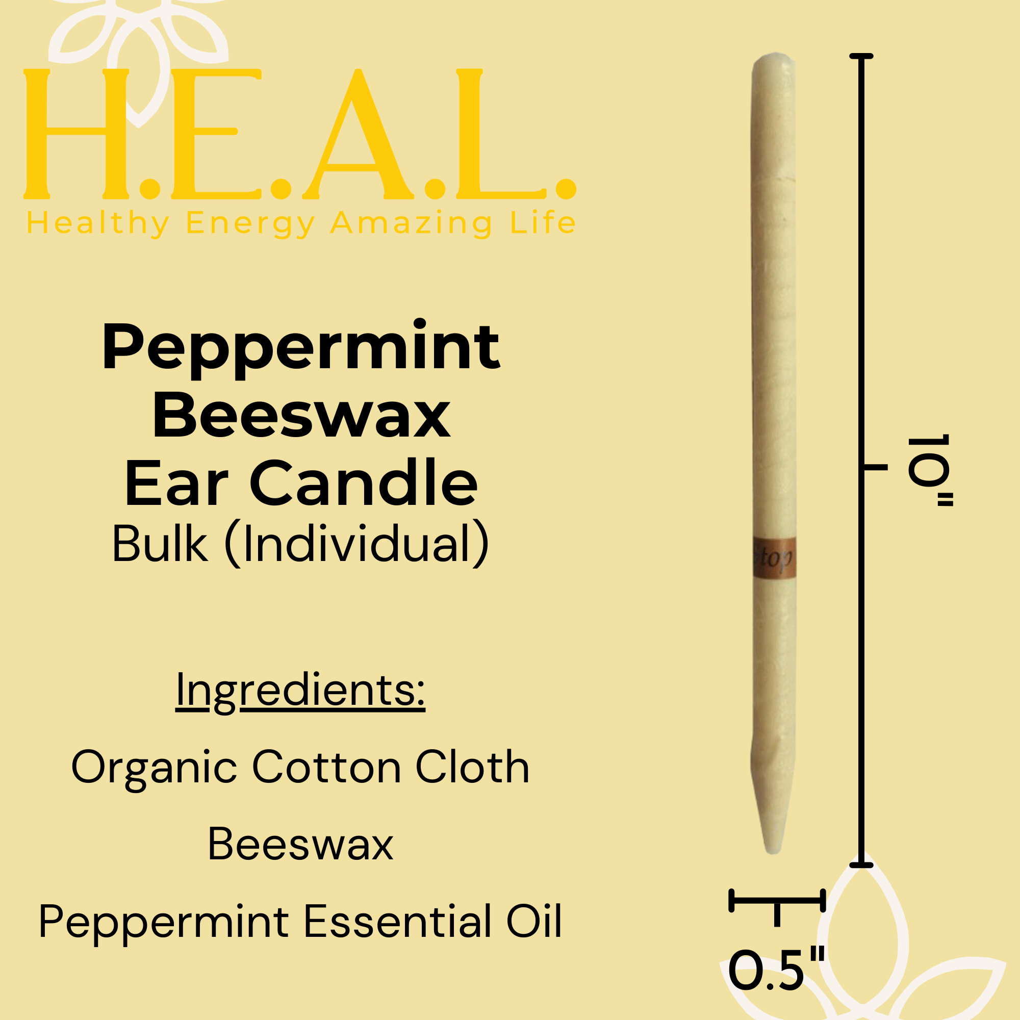 Healthy Energy Amazing Life - Wholesale Tapered Candle/Candlestick - Peppermint Beeswax Ear Candles by Doc Harmony1