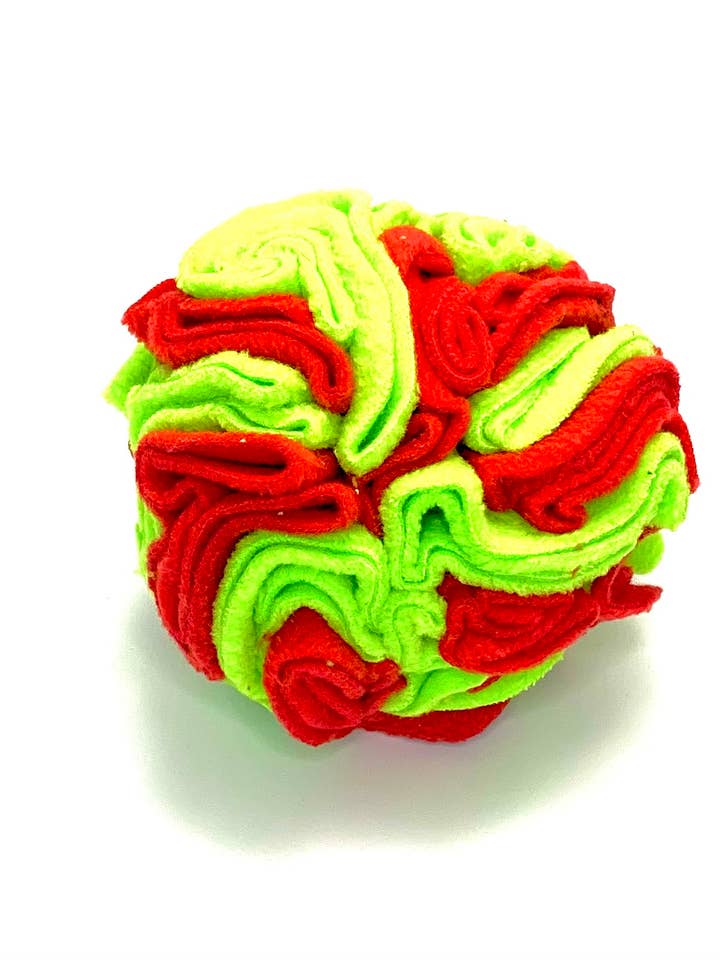 Snuffle Ball Brain Toy Red and Lime Green for wholesale by Wag and Bark
