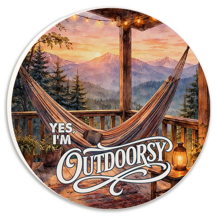 Car Coaster Mountain Yes I'm Outodoorsy for wholesale by Tipsy Coasters & Gifts