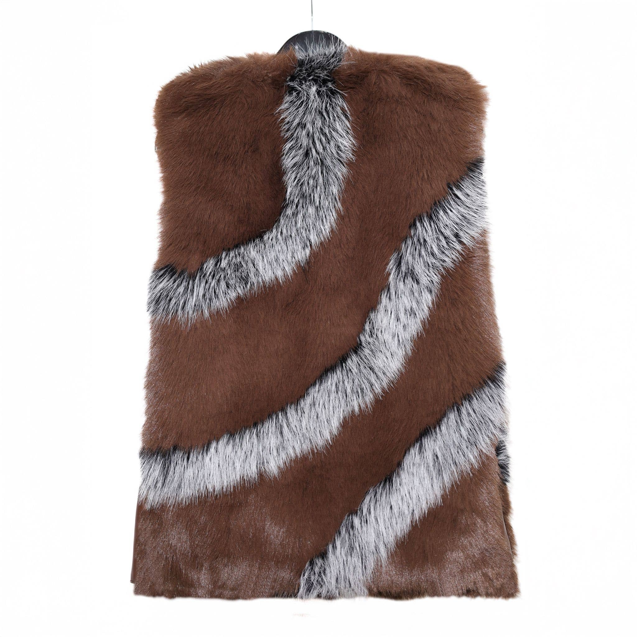 PEACH ACCESSORIES - Vente Veste sans manches – femme - Gilet en fausse fourrure avec accents géométriques et fermoir orné de bijoux DH077