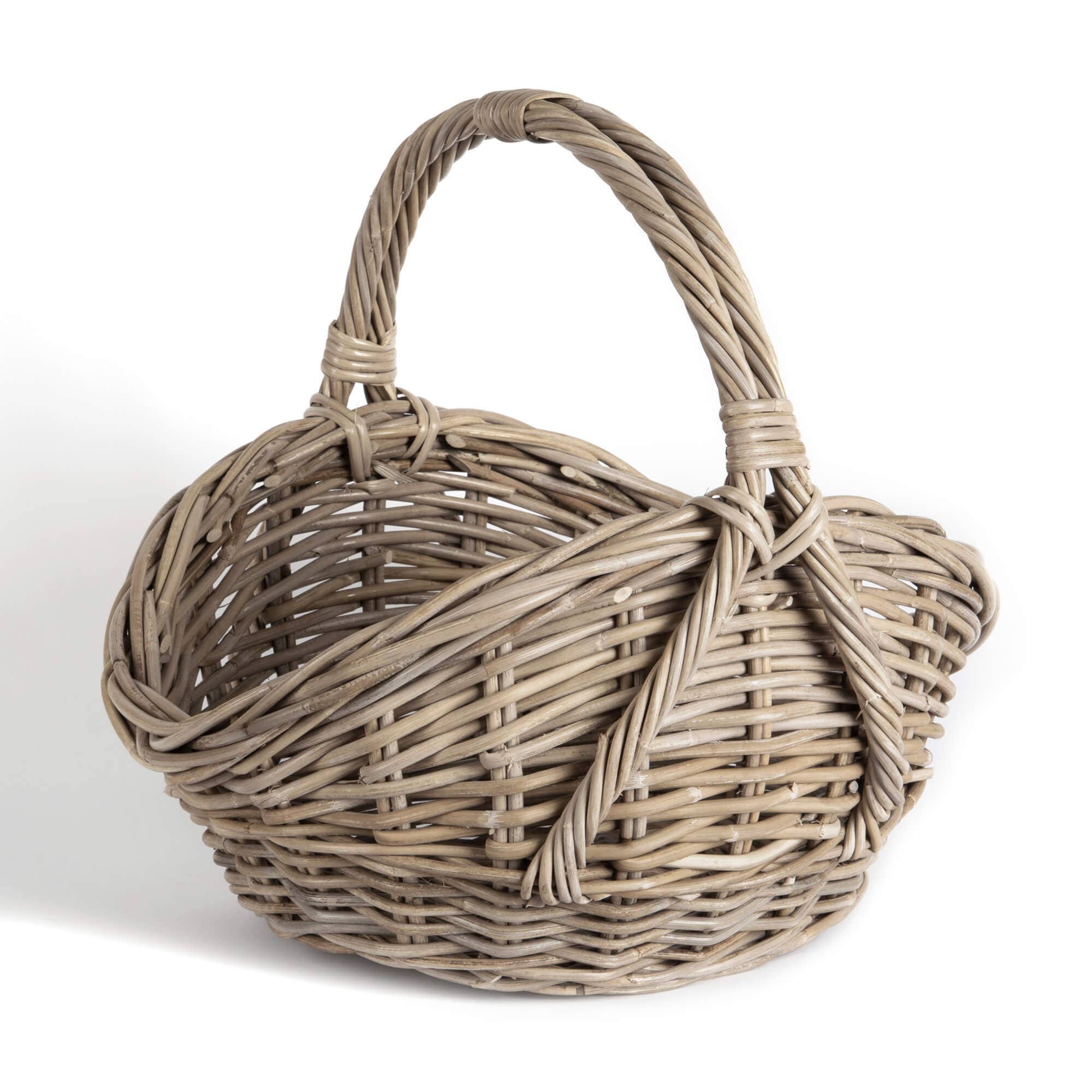 Bacon Basketware - Wholesale Basket - OVAL GREY RATTAN BASKET WITH  HIGH SIDES AND OVERHANDLE0