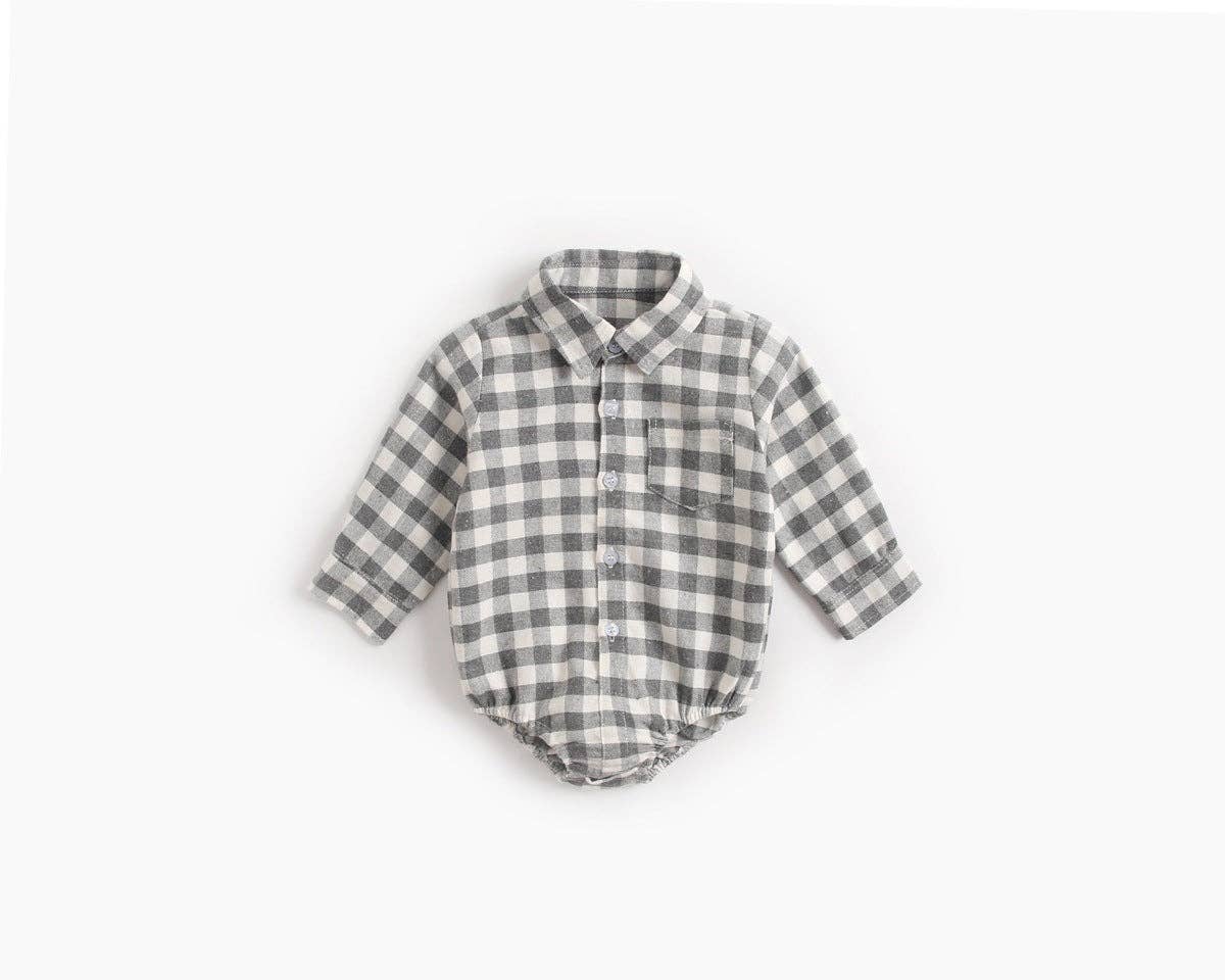 MyKids-USA® - Wholesale Button Down Shirt - Kids - Baby Boy Plaid Pattern Buttoned Shirt With Pockets Long Sleeve bodysuit In Autumn1