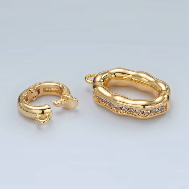 24K Gold Filled Micro Paved CZ Hammered Snap Latch Findings Set | L002 for wholesale by Aim Eternal