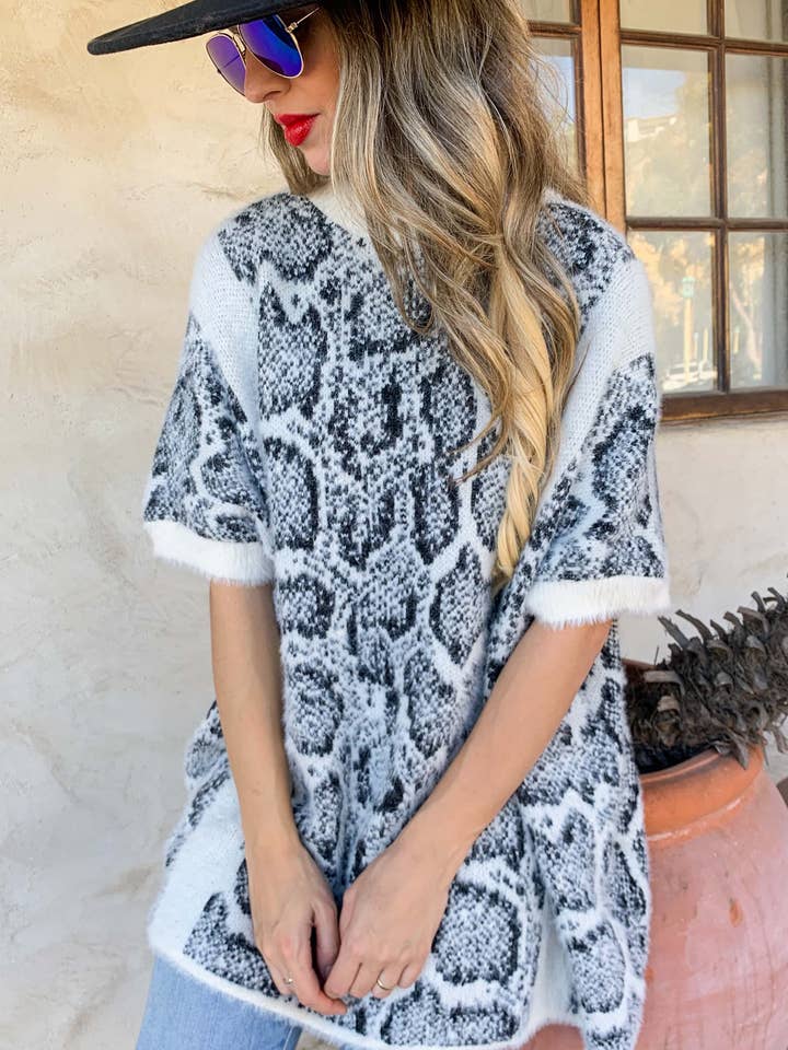 🌸Animal Print Soft Fuzzy Knitted Tunic Poncho Top for wholesale by AMOLI