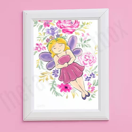 Impression d'art floral féerique fantaisiste, affiche non encadrée pour la vente par The Fairy Paintbox