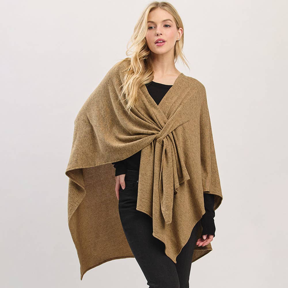 Sensibling Corp. - Wholesale Poncho - Dames - Asymmetrische Zoom Solide Doorknoop Gedrapeerde Strik-Voorkant Wikkelponcho16