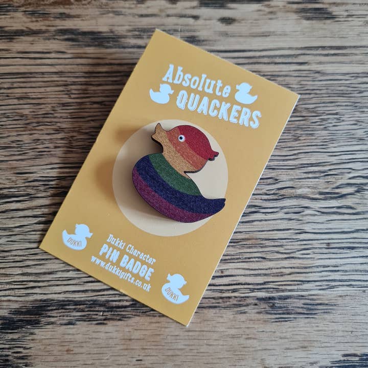 Marsha P Quackson Pride duck Wooden Pin for wholesale by Dukki Gifts