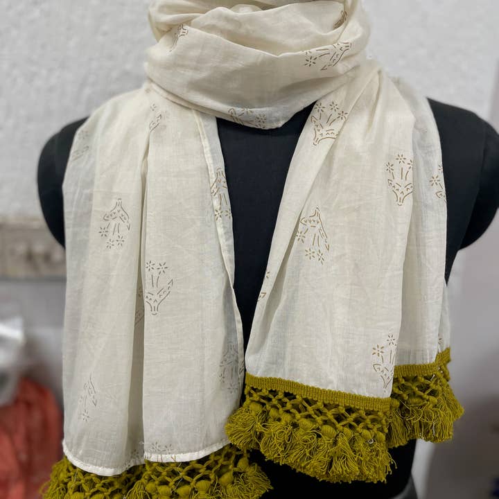 Sewing New Futures, Inc - Wholesale Scarf - Women's - Cream-Golden Woven Cotton Long Scarf8