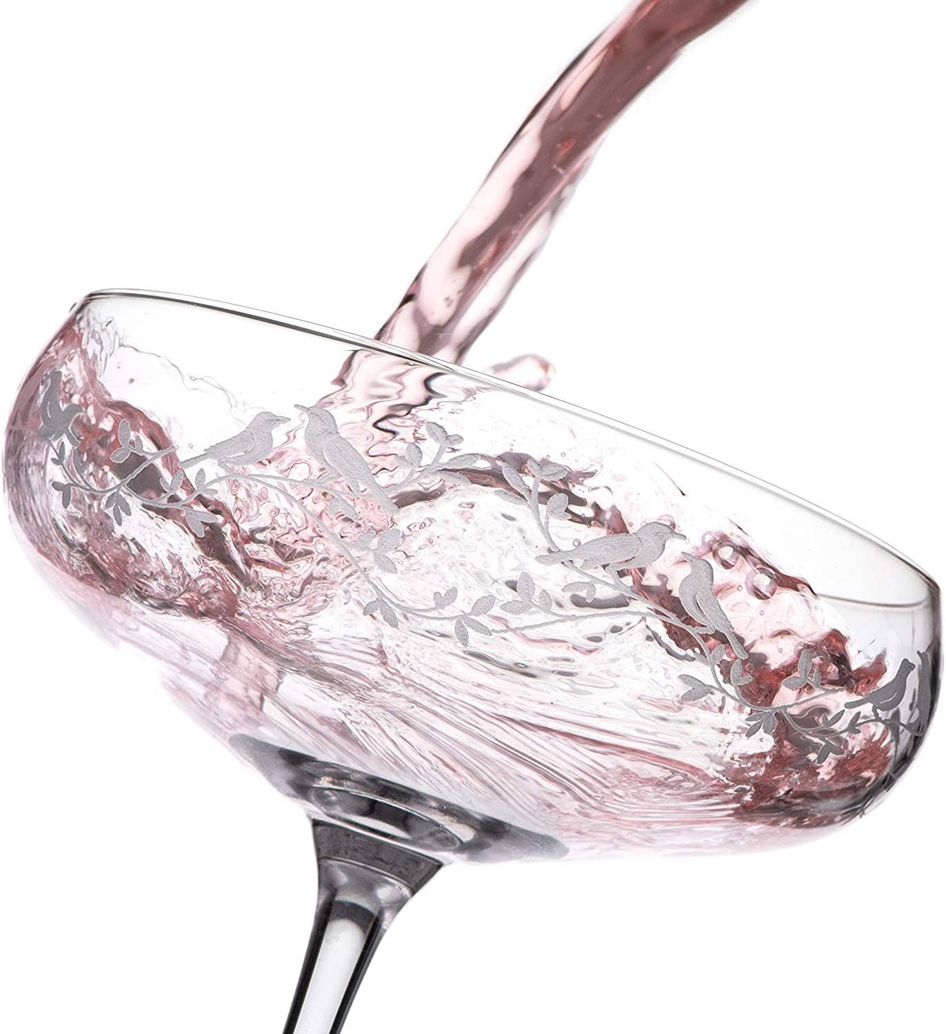 DIAMANTE - Wholesale Cocktail/Liquor Glass - Diamante Champagne Coupes Cocktail Saucers Pair With ‘birds3